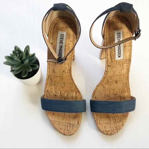 Steve Madden Carson C Denim Cork Strappy Heels Size 8.5 - Picture 7 of 8